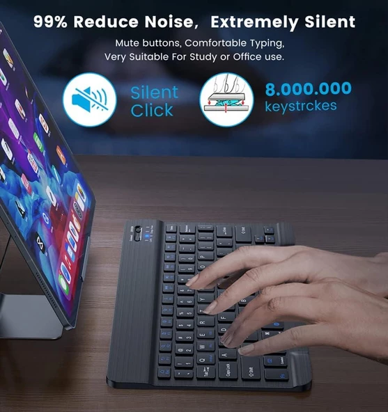 Samsung Galaxy Tab S8+ Plus X800 12.4" Uyumlu Kablosuz Bluetooth Şarj Edilebilir Klavye Mouse Seti - Siyah - 4