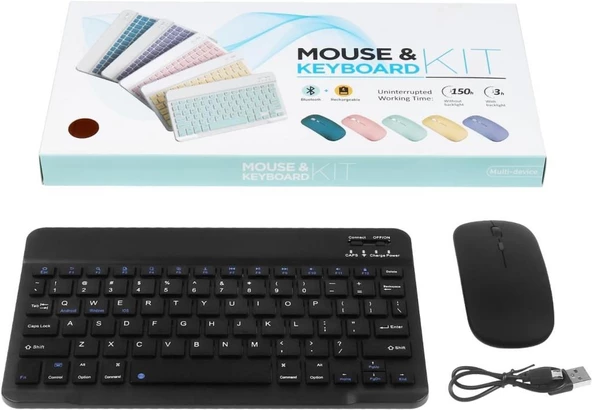 Samsung Galaxy Tab S6 Lite P613 (2022) Uyumlu Kablosuz Bluetooth Şarj Edilebilir Klavye Mouse Seti - Siyah - 8
