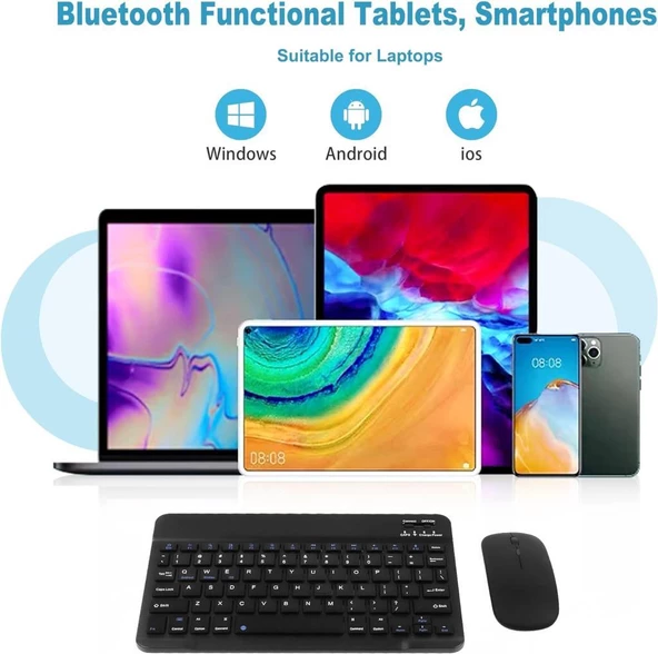 Samsung Galaxy Tab S6 Lite P613 (2022) Uyumlu Kablosuz Bluetooth Şarj Edilebilir Klavye Mouse Seti - Siyah - 7