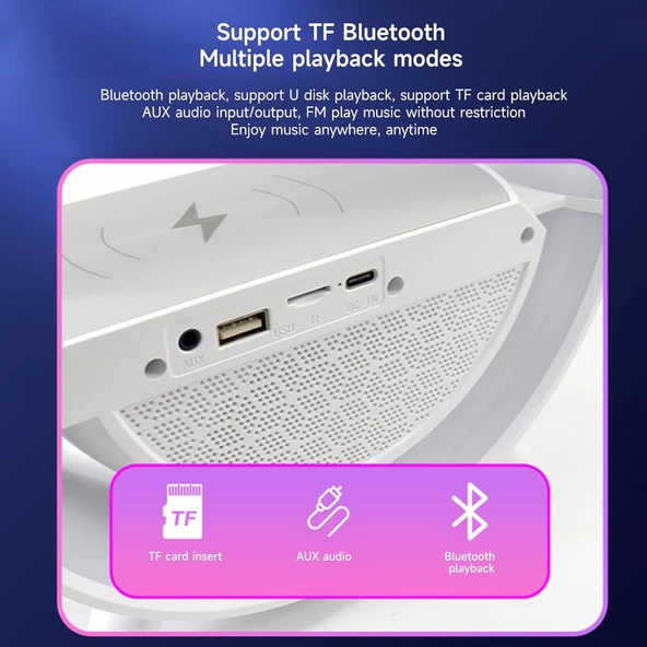 Büyük Boy Masa Gece Lambası Kablosuz Hızlı Şarj Bluetooth Hoparlör Speaker Gece Lambası Led G Lamba - 3