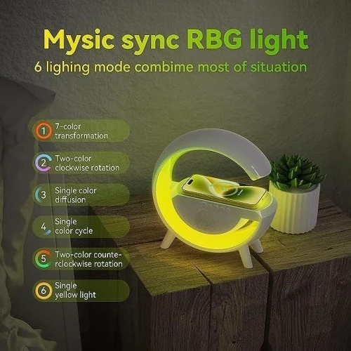 Büyük Boy Masa Gece Lambası Kablosuz Hızlı Şarj Bluetooth Hoparlör Speaker Gece Lambası Led G Lamba - 8