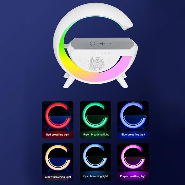 Büyük Boy Masa Gece Lambası Kablosuz Hızlı Şarj Bluetooth Hoparlör Speaker Gece Lambası Led G Lamba - 5