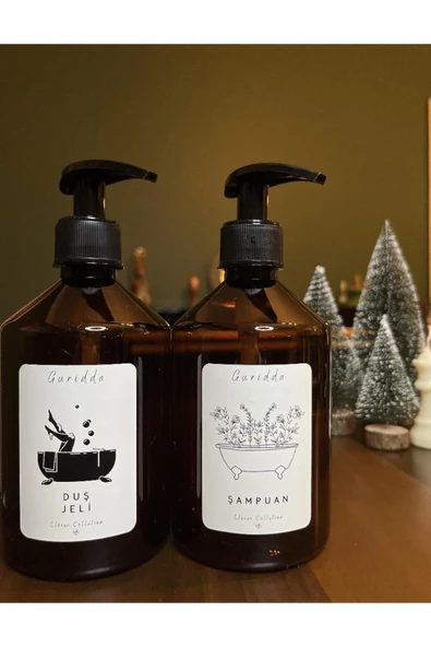 2'li Şampuan ve Duş Jeli Etiketli Plastik Amber Şişe 500ml - 2