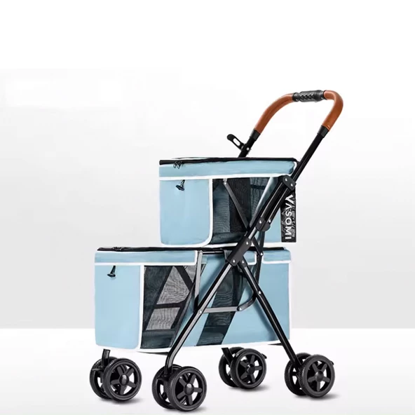 Yasomi PatiGo LD03M 2 Katlı Katlanabilir Kedi ve Köpek Arabası (Mavi) - 2