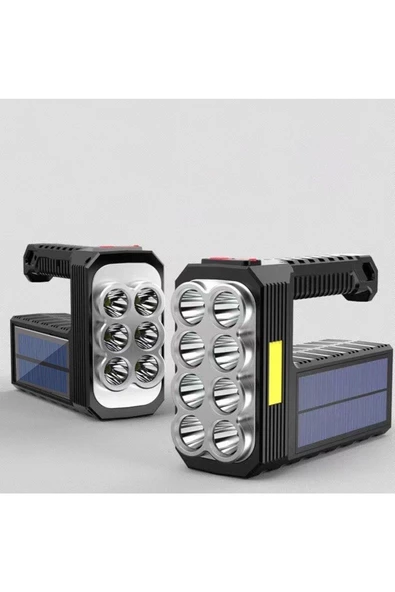 El Feneri 8 Gözlü Şarjlı Solar Usb ve Güneş Enerjili Şarj Edilebilir Çok Fonksiyonlu Süper Parlak - 3