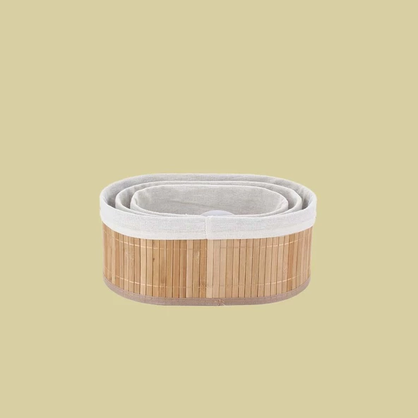 Bambu Sepet Takımı Oval Organizer Sepet 3 Lü