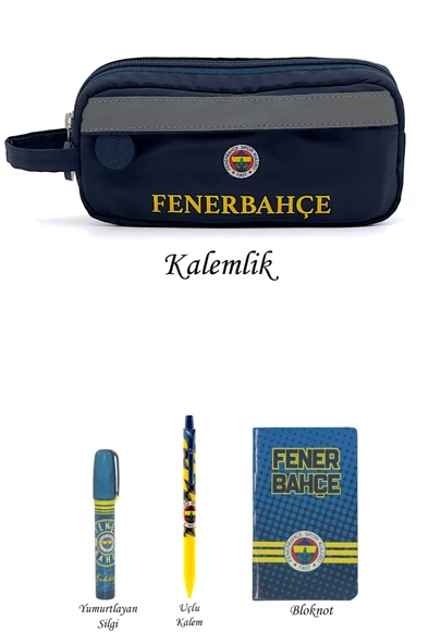 Fenerbahçe Orijinal Kalemlik Set 4lü Kırtasiye Hediye Seti 2 Bölmeli Kalem Kutusu Ahşap Kutulu - 2