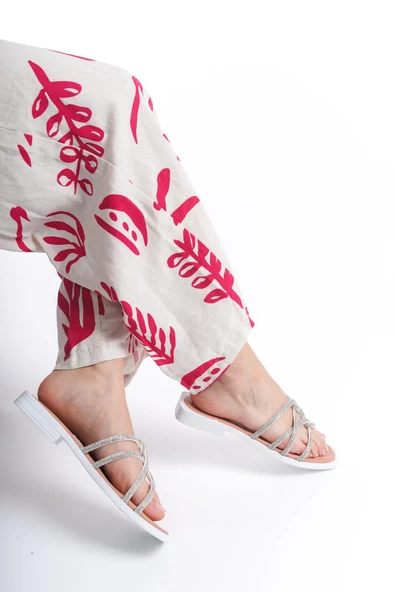 MİA026-1601 Günlük Kadın Taşlı Somon Tatil Terliği - Resim 4