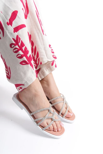 MİA026-1601 Günlük Kadın Taşlı Somon Tatil Terliği ürün görseli