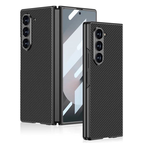 Vendas Samsung Galaxy Z Fold 6 Kılıf Karbon Fiber Tasarımlı Titanyum Metal Zore Kıpta Caz Kapak - 2