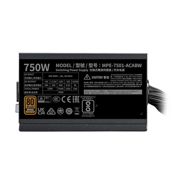 COOLERMASTER 750W 80+ BRONZE MWE V3 MPE-7501-ACABW-3BEU POWER SUPPLY - Resim 2