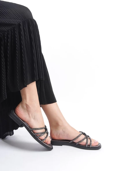 MİA026-1601 Günlük Kadın Taşlı Platin Tatil Terliği - Resim 2