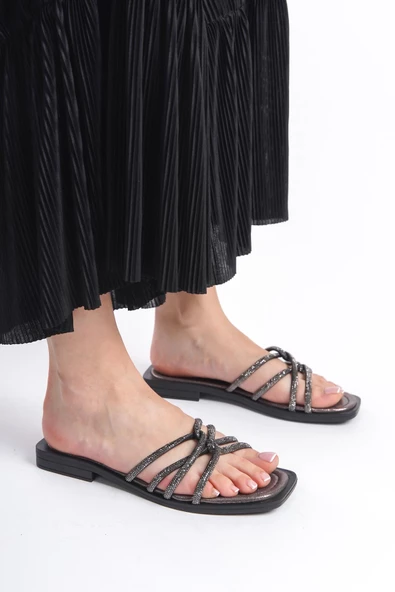 MİA026-1601 Günlük Kadın Taşlı Platin Tatil Terliği - Resim 4