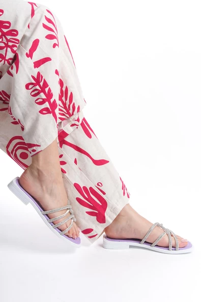 MİA026-1601 Günlük Kadın Taşlı Mor Tatil Terliği - 3