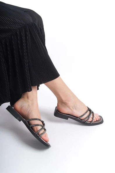 MİA026-1601 Günlük Kadın Taşlı Platin Tatil Terliği - Resim 3