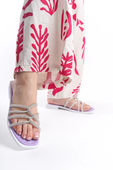 MİA026-1601 Günlük Kadın Taşlı Mor Tatil Terliği - 4