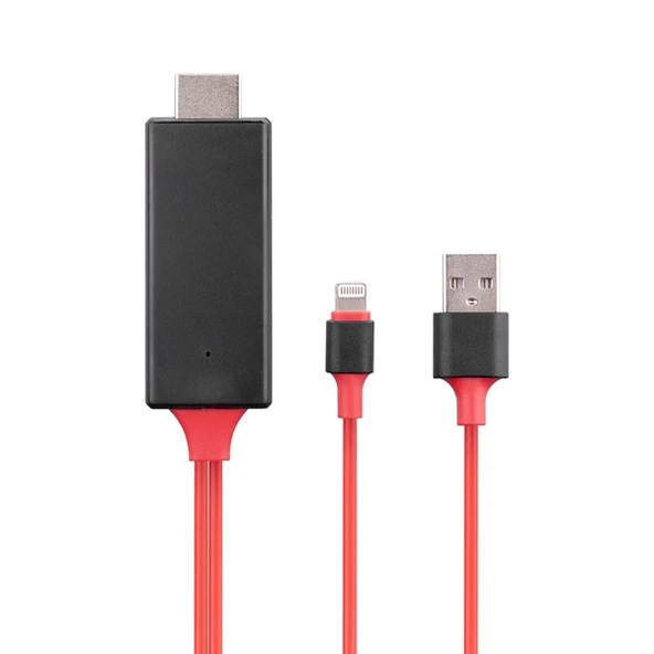 Hytech HY-XO53 Görüntü Aktarıcı Kırmızı/Siyah Lightning to HDMI + USB 2m Mobil Telefon Uyumlu Kablo