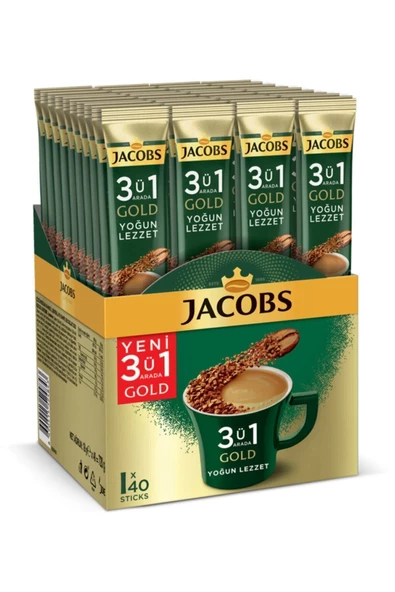 Jacobs 3'ü 1 Arada Gold Yoğun Lezzet Karışım Kahve 40'lı Kutu