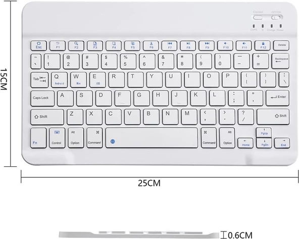 Hegitech Pro 10 10.1" Uyumlu Kablosuz Bluetooth Şarj Edilebilir Klavye - Beyaz - 6