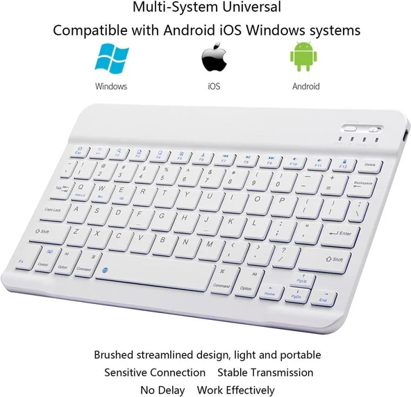 Hegitech Pro 10 10.1" Uyumlu Kablosuz Bluetooth Şarj Edilebilir Klavye - Beyaz - 3