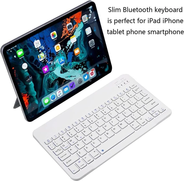 Hegitech Pro 10 10.1" Uyumlu Kablosuz Bluetooth Şarj Edilebilir Klavye - Beyaz - 2