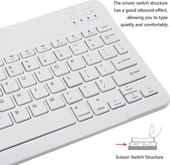Hegitech Pro 10 10.1" Uyumlu Kablosuz Bluetooth Şarj Edilebilir Klavye - Beyaz - 4