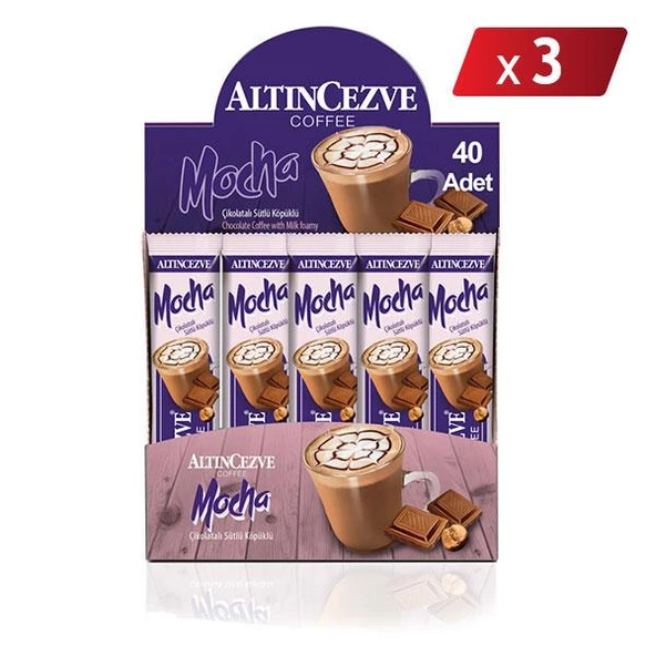 3ü1 Arada Mocha Çikolatalı Sütlü Köpüklü (Tek İçimlik) -17 Gr x 40 Adet - 3LÜ PAKET