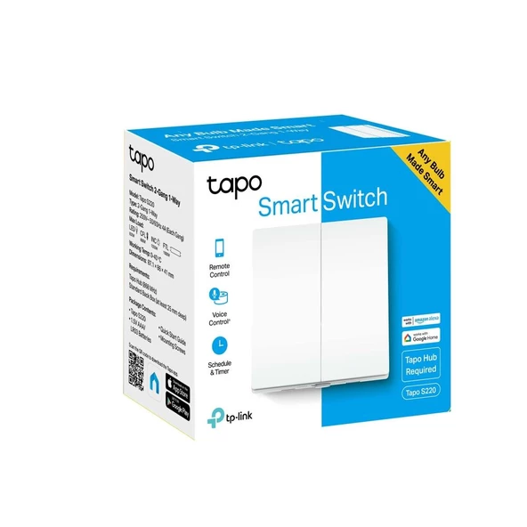 TP-LINK TAPO S220 Akıllı Işık Anahtarı, 2-Düğme 1-Yol - 6