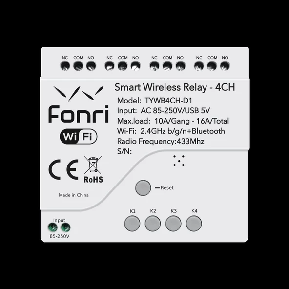 FONRİ WF3-TM4-0201-01 WIFI KABLOSUZ AKILLI KABLOSUZ RÖLE - 4 KANAL