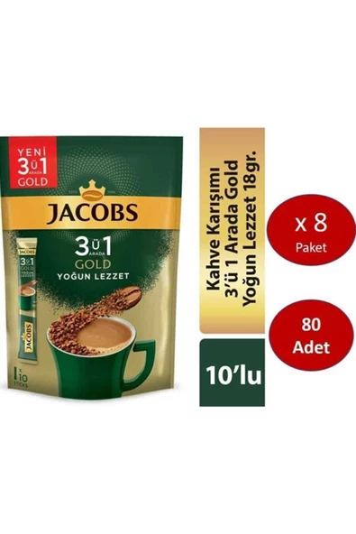 Jacobs 3'ü 1 Arada Gold Yoğun Lezzet Karışım 18 G Hazır Kahve 2 x 40'lı