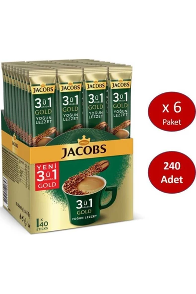 Jacobs Kahve 3 ü 1 Arada Gold Yoğun Lezzet Kahve 6'lı 40 x 18 G