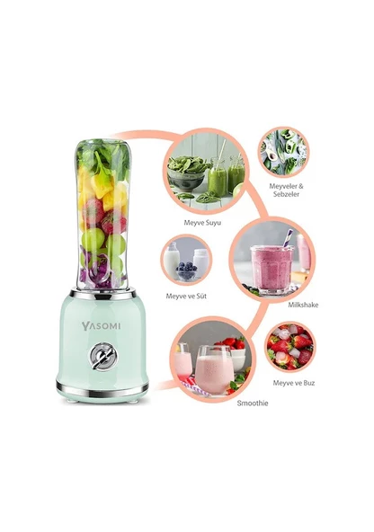 Yasomi BL019 Retro Smoothie Blender Yeşil (Yasomi Türkiye Garantili ) - 2
