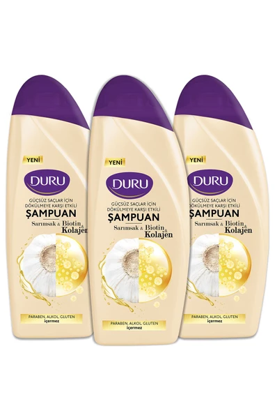 Duru Sarımsak&Biotin&Kolajen Dökülmeye Karşı Etkili Şampuan 3x500 ml