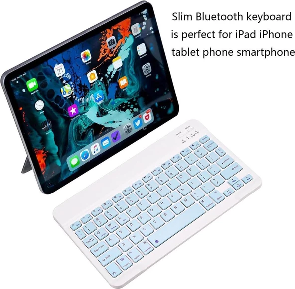 Samsung Galaxy Tab S9 X710 11" Uyumlu Kablosuz Bluetooth Şarj Edilebilir Klavye - Mavi - 2