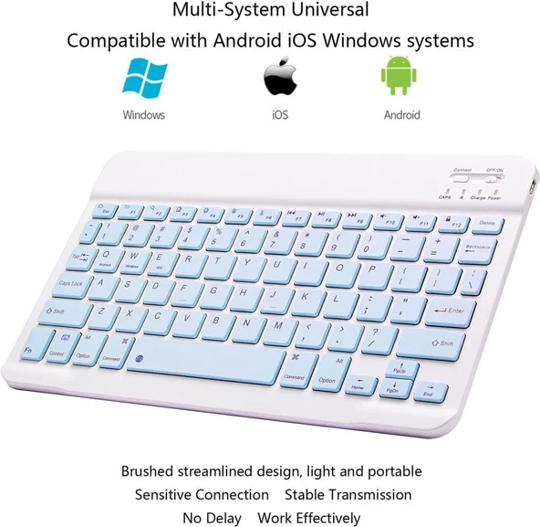 Samsung Galaxy Tab S9 X710 11" Uyumlu Kablosuz Bluetooth Şarj Edilebilir Klavye - Mavi - 3