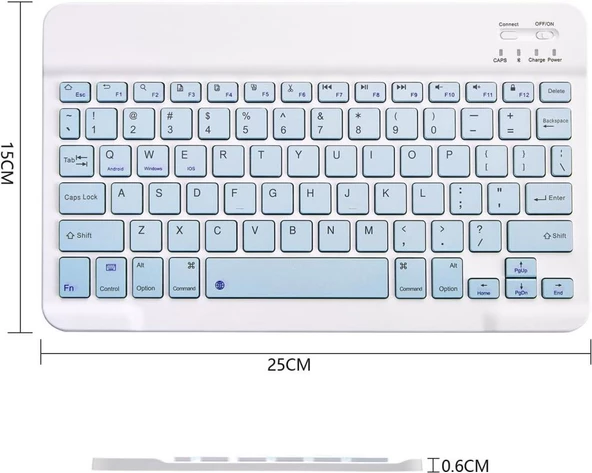 Hometech Alfa 7LM 7" Uyumlu Kablosuz Bluetooth Şarj Edilebilir Klavye - Mavi - 6
