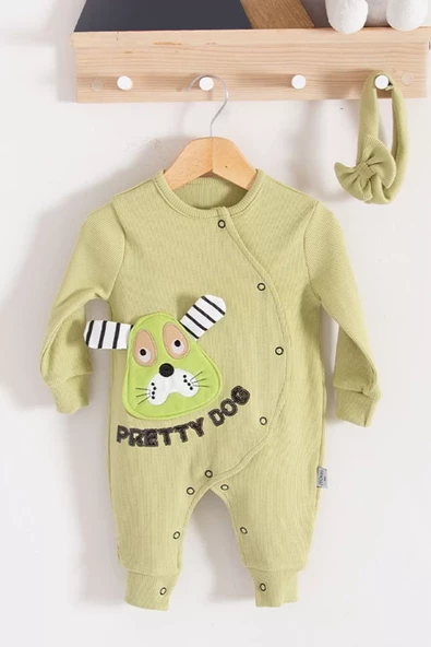 Pretty Dog Nakışlı Bandanalı % 100 Pamuk Kız Bebek Tulumu