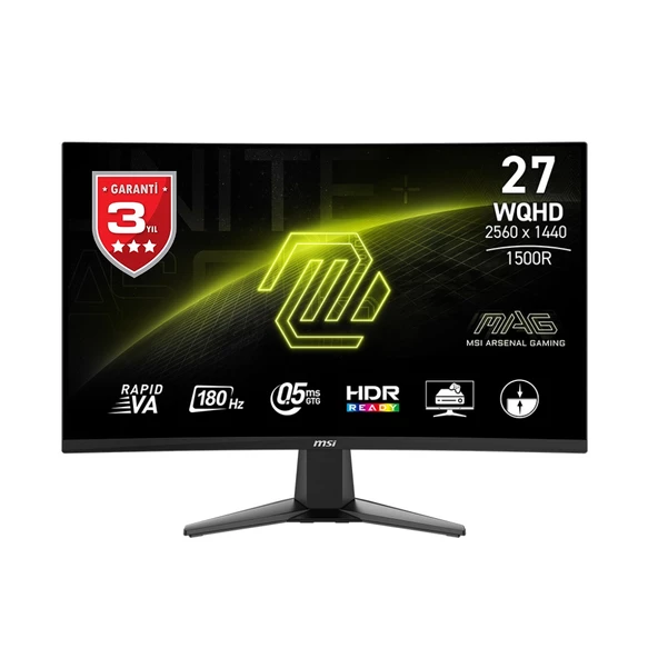 Msı 27 Mag 27Cq6f 2560X1440 Qhd 16:9 Curve 1500R Rapıd Va 180Hz 1Ms Freesync Gamıng Monıtor