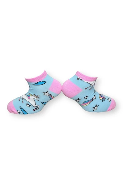 Me-vo Tekli Bebe Mavisi Renkli Esnek Nem Alabilen Pamuklu Unicorn Desenli 7-10 Yaş Kız Çocuk Patik Çorap - 2