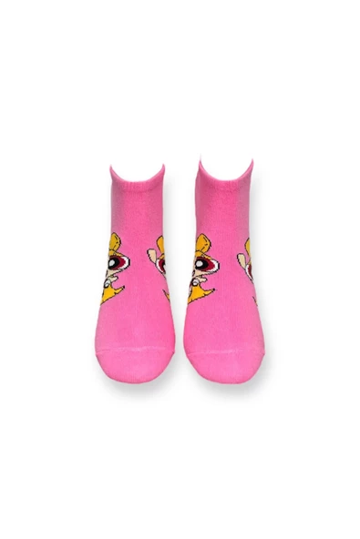 Me-vo Tekli Pembe Renkli Bay/Bayan Unisex Esnek Nem Alabilen Pamuklu Çizgi Film Karakterli Patik Çorap - Resim 3
