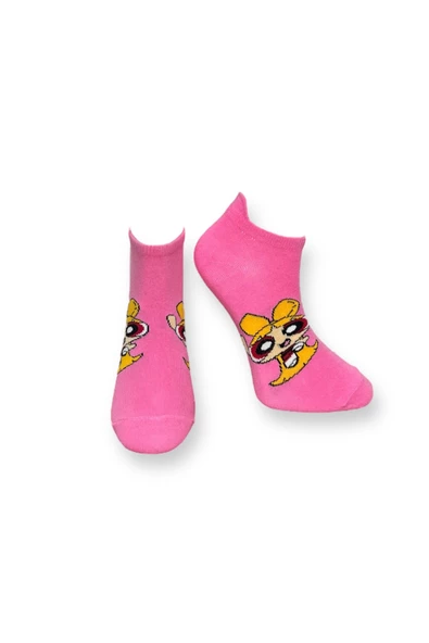 Me-vo Tekli Pembe Renkli Bay/Bayan Unisex Esnek Nem Alabilen Pamuklu Çizgi Film Karakterli Patik Çorap - Resim 2