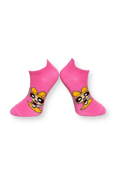 Me-vo Tekli Pembe Renkli Bay/Bayan Unisex Esnek Nem Alabilen Pamuklu Çizgi Film Karakterli Patik Çorap ürün görseli