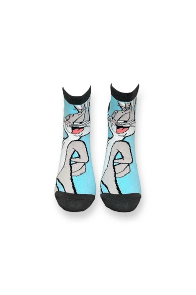 Me-vo Tekli Açık Mavi Renkli Bay/Bayan Unisex Esnek Nem Alabilen Pamuklu Çizgi Film Karakterli Patik Çorap ürün görseli