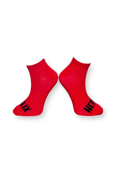 Me-vo Tekli Kırmızı Renkli Bay/Bayan Unisex Esnek Nem Alabilen Pamuklu Yazı İşlemeli Patik Çorap - Resim 2