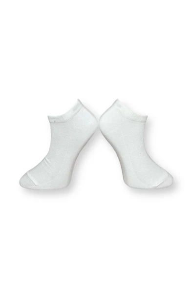 Me-vo Tekli Beyaz Renkli Bay/Bayan Unisex Esnek Nem Alabilen Pamuklu Dikişsiz Patik Çorap - Resim 2