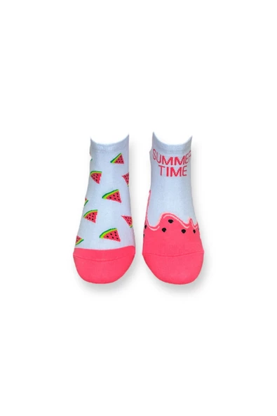 Me-vo Tekli Açık Mavi Renkli Bay/Bayan Unisex Esnek Nem Alabilen Pamuklu Karpuz Desenli Patik Çorap - Resim 3