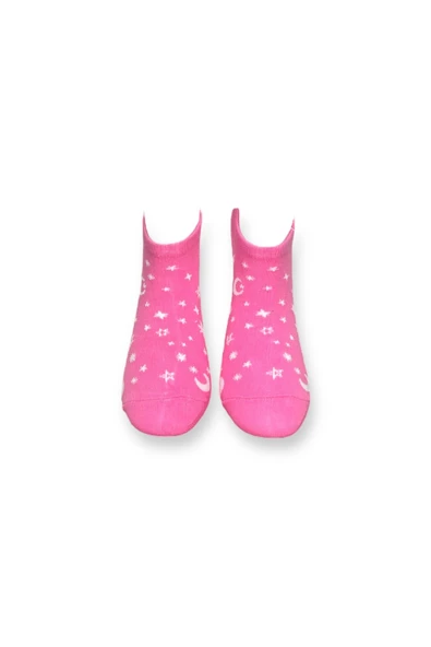 Me-vo Tekli Pembe Renkli Bay/Bayan Unisex Esnek Nem Alabilen Pamuklu Gökyüzü Desenli Patik Çorap - Resim 3