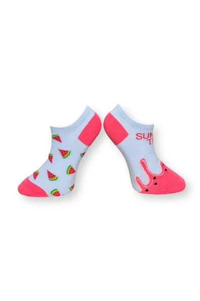 Me-vo Tekli Açık Mavi Renkli Bay/Bayan Unisex Esnek Nem Alabilen Pamuklu Karpuz Desenli Patik Çorap - Resim 2