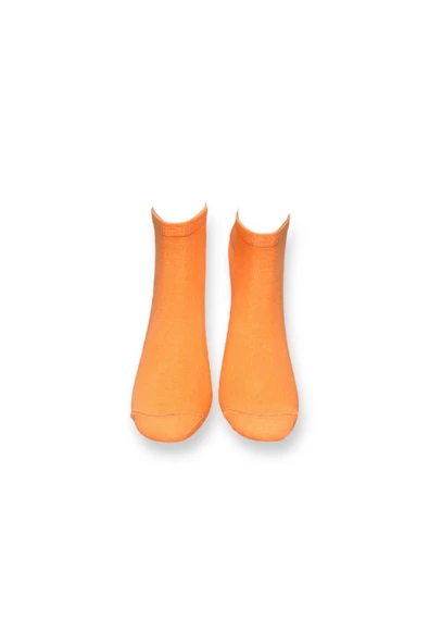 Me-vo Tekli Turuncu Renkli Bay/Bayan Unisex Esnek Nem Alabilen Pamuklu Portakal Desenli Patik Çorap - Resim 3