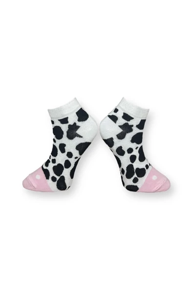 Me-vo Tekli Beyaz Renkli Bay/Bayan Unisex Esnek Nem Alabilen Pamuklu İnek Desenli Patik Çorap - Resim 2